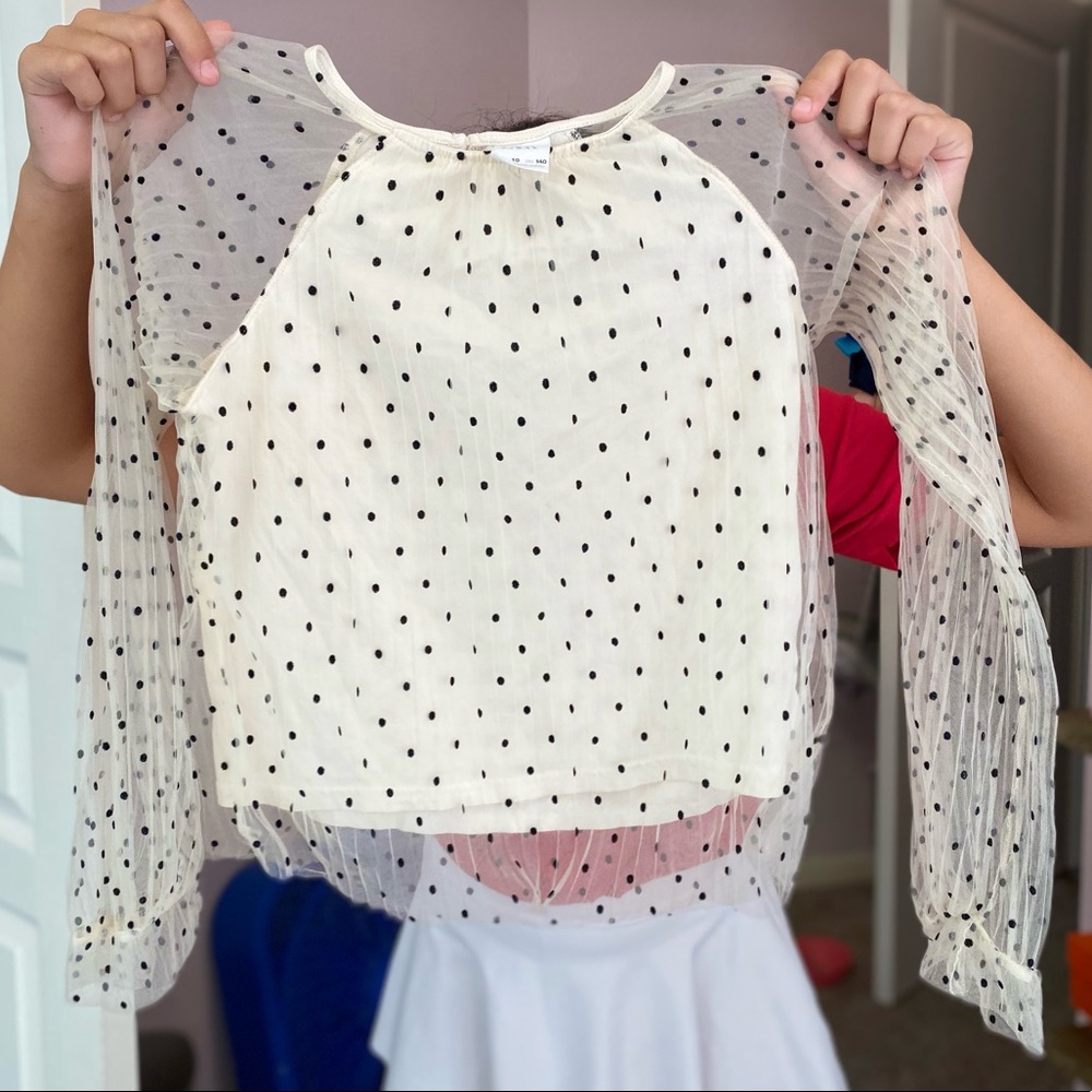 Sheer Sleeve Poka Dot Zara Shirt, sz 10